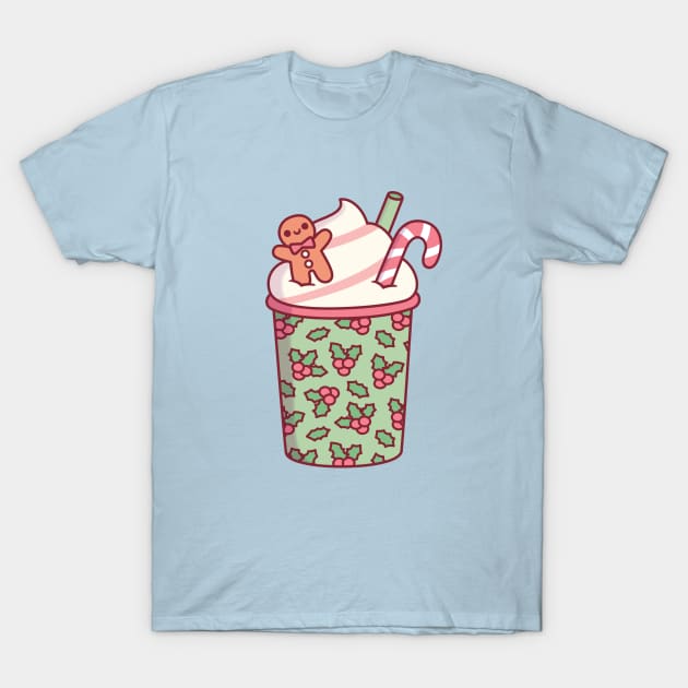 Cute Christmas Coffee Drink Gingerbread Man And Candy Cane T-Shirt by rustydoodle